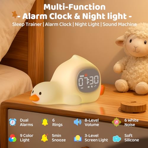 Aokpsrt Laying Duck Alarm Clock with Night Light for Kids with Sleep Training and Sound Machine Rechargeable Silicone Lamp OK to Wake ClockCute Animal Tabletop Lamp Perfect Sleep Companion for Boys Girls - Image 3