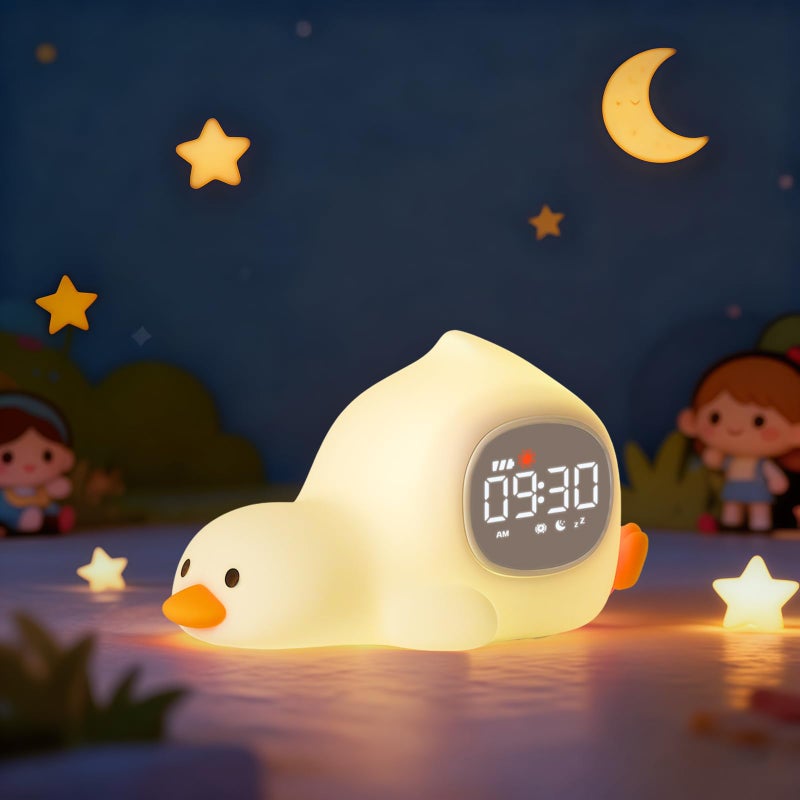 Aokpsrt Laying Duck Alarm Clock with Night Light for Kids with Sleep Training and Sound Machine Rechargeable Silicone Lamp OK to Wake ClockCute Animal Tabletop Lamp Perfect Sleep Companion for Boys Girls - Image 2