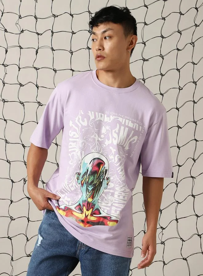 Hubberholme Men Futuristic Printed Oversized Fit T-shirt