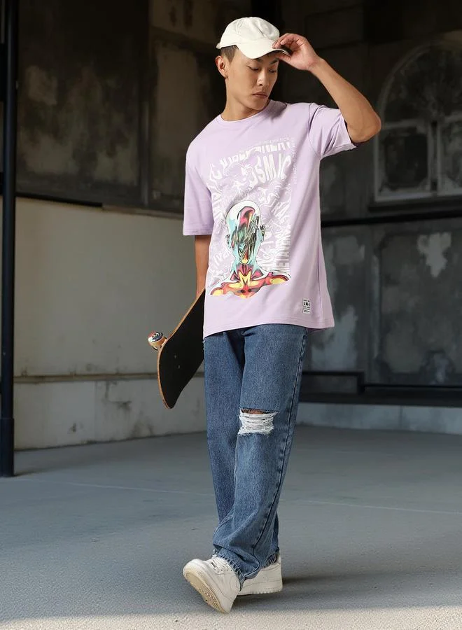 Hubberholme Men Futuristic Printed Oversized Fit T-shirt