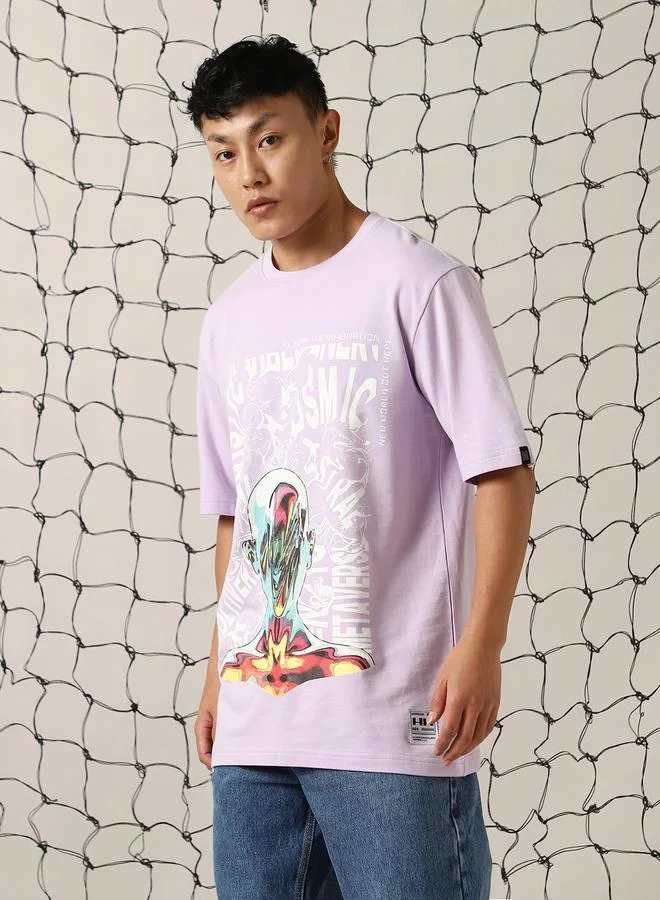 Hubberholme Men Futuristic Printed Oversized Fit T-shirt
