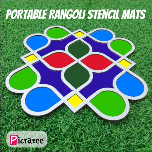 Picrazee Double Layer Rangoli Stencil Mat, Tool Kit, Rangoli for Diwali Decor, Reusable Island Portable, Diwali Decoration Item for Home Office (11.7 inch) (D5) - Image 2