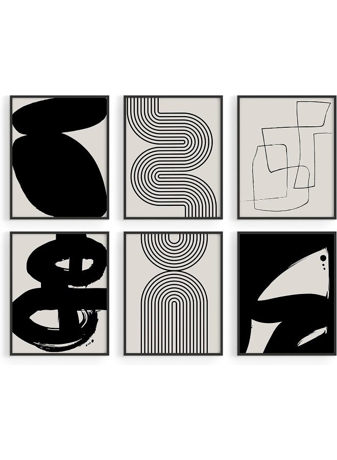 Home Trove Black Abstract Painting Aesthetic - Set Of 6, Modern Abstract, Black And Gray, One Line Abstract Art, Geometric Print, Minimalist Wall Art (8" X 10", Unframed) - Image 1