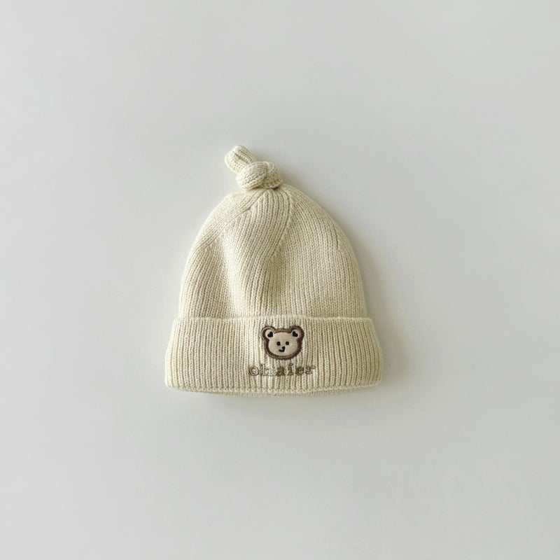 Cute Bear Knit Baby Hat Autumn Winter 2024 Newborn Beige scarf  - Image 5
