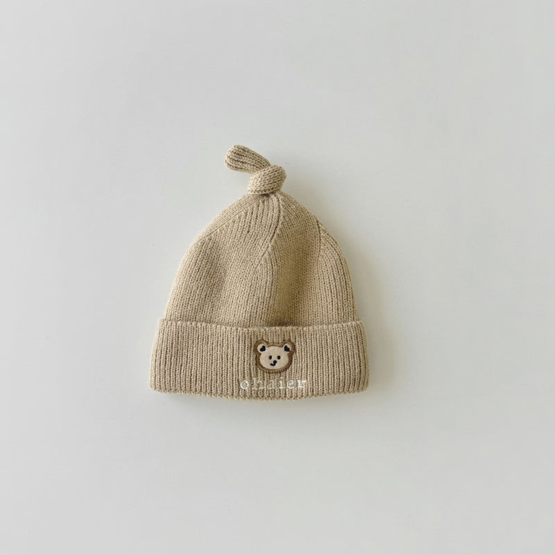 Cute Bear Knit Baby Hat Autumn Winter 2024 Newborn Beige scarf  - Image 4