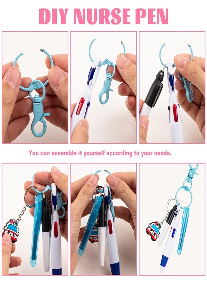 KFPPLXQ 30 Pieces Nurse Badge Pens Mini Highlighter Pens Bulk Include Pink and Purple Tip Highlighter Permanent Marker Retractable Ball with Keychain Clip Retractable for Cna Women Student Gift - Image 4
