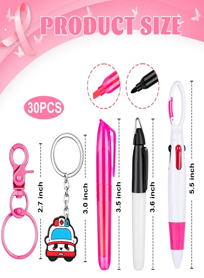 KFPPLXQ 30 Pieces Nurse Badge Pens Mini Highlighter Pens Bulk Include Pink and Purple Tip Highlighter Permanent Marker Retractable Ball with Keychain Clip Retractable for Cna Women Student Gift - Image 3