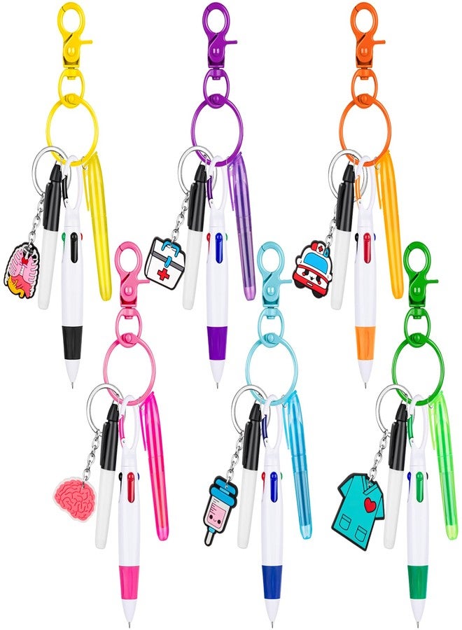 KFPPLXQ 30 Pieces Nurse Badge Pens Mini Highlighter Pens Bulk Include Pink and Purple Tip Highlighter Permanent Marker Retractable Ball with Keychain Clip Retractable for Cna Women Student Gift - Image 1