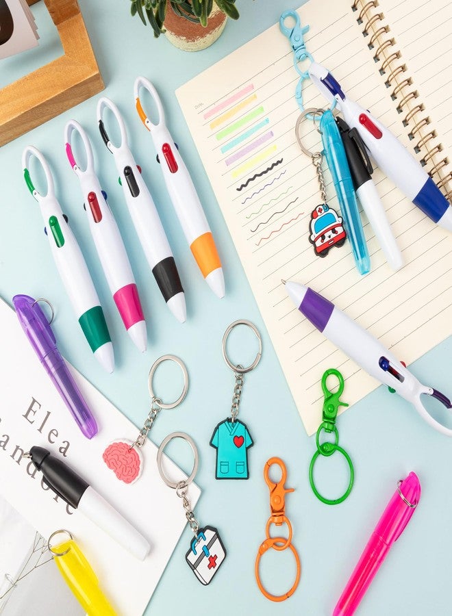 KFPPLXQ 30 Pieces Nurse Badge Pens Mini Highlighter Pens Bulk Include Pink and Purple Tip Highlighter Permanent Marker Retractable Ball with Keychain Clip Retractable for Cna Women Student Gift - Image 2
