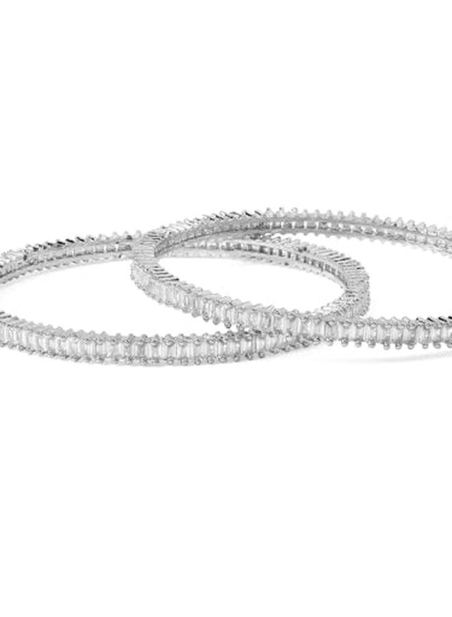 Rubans Womens Silver Plated Set of 2 Zirconia Studded Bangles - Image 3