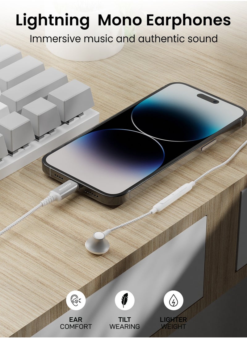 Remson - [Apple MFi Certified] Remson Wired Mono Stereo Earphone MFi Lightning Connector Headphone/Earphone/Earbud Hi-Fi with In-Line Remote Compatible for iPhone 14 13 12 11 Pro Max iPhone XS Max – White - Image 1