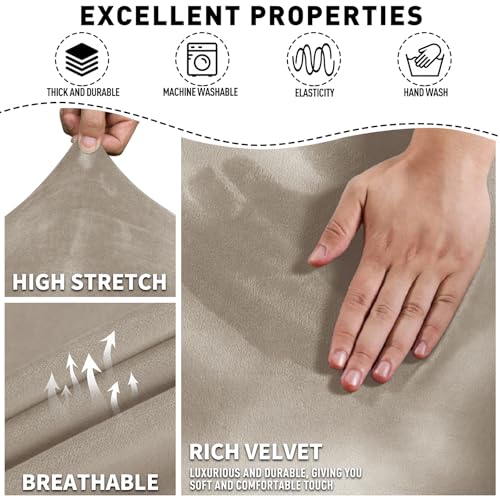 MAXIJIN Velvet 4 Piece Recliner Cover Stretch Plush Soft Recliner Chair Covers Thick Soft Reclining Chair Slipcovers Furniture Protector with Side Pocket for Kids, Pets (Khaki) - Image 3