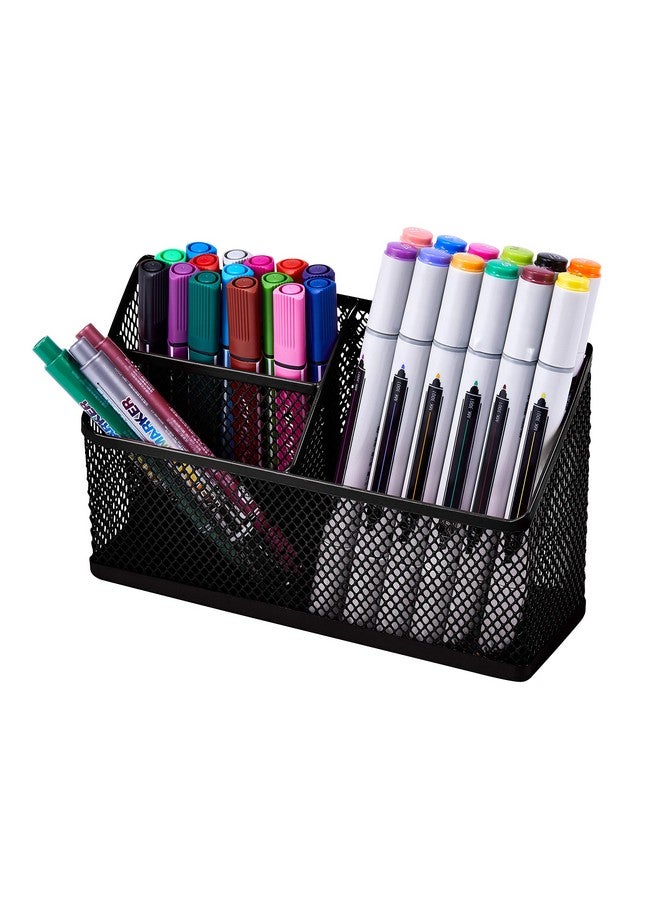 LockerMate Magnetic Pencil Holder, Locker Organizer With 3 Mesh Storage Compartments, Black - Image 1