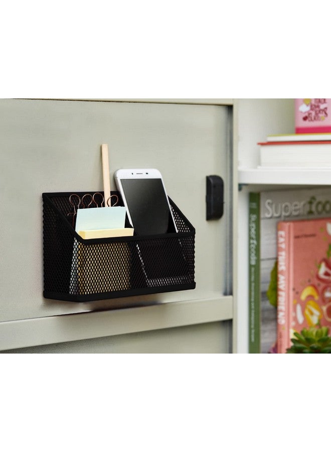LockerMate Magnetic Pencil Holder, Locker Organizer With 3 Mesh Storage Compartments, Black - Image 4