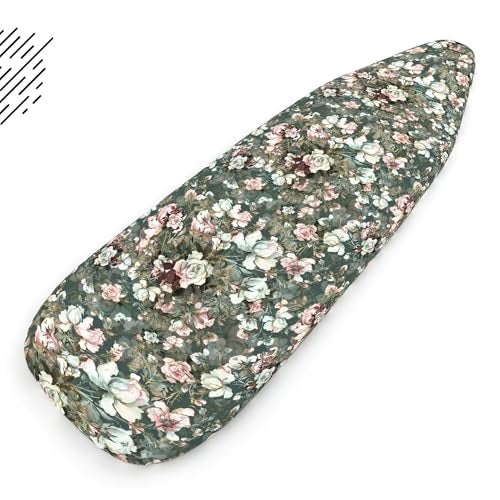 Encasa XO Ironing Board Cover and Pad - Thick 4mm Felt, Heat & Scorch-Resistant, Fits Standard Large Boards 54"x15", Elastic Bungee Cord Tightening, Easy Fit, Stain-Safe Dye, Green Roses - Image 3