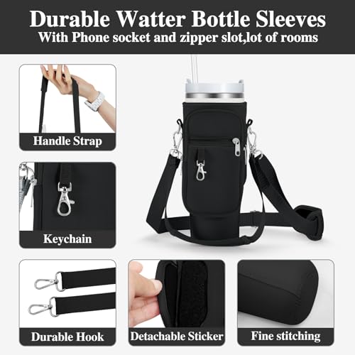 linmaya Water Bottle Carrier Bag with Phone Pocket for Stanley Cup 40/30oz,Insulated Neoprene Water Bottle Holder Cross-boday Bag with Adjustable Shoulder & Handheld Strap Stanley Cup Accessories - Image 4