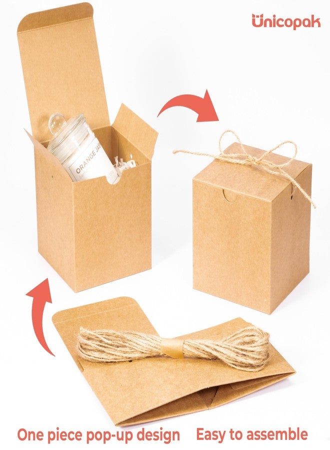 UnicoPak 10 Pack 4x4x4 Small Brown Gift Boxes with Lids & Twine - Premium USA Kraft Cardboard - Pop-Up Easy Assembly Gift Boxes for Presents, Candles, Mugs, Ornaments, Favors - Image 5