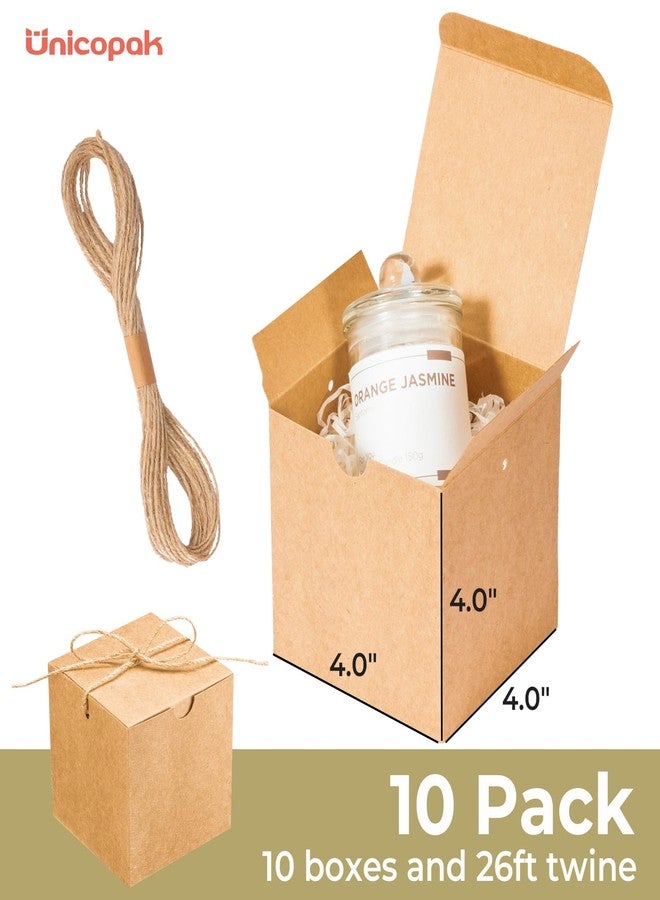 UnicoPak 10 Pack 4x4x4 Small Brown Gift Boxes with Lids & Twine - Premium USA Kraft Cardboard - Pop-Up Easy Assembly Gift Boxes for Presents, Candles, Mugs, Ornaments, Favors - Image 2