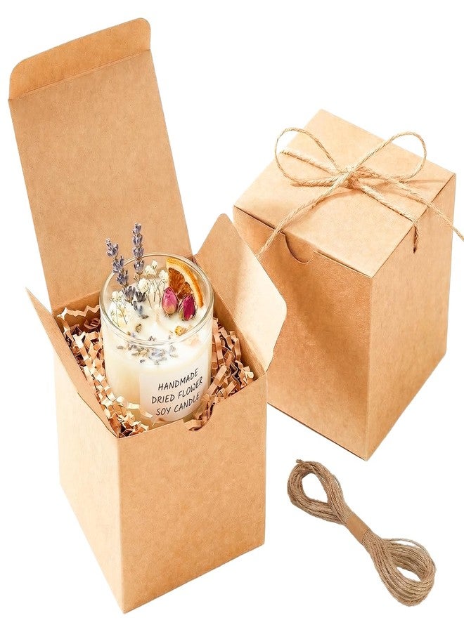 UnicoPak 10 Pack 4x4x4 Small Brown Gift Boxes with Lids & Twine - Premium USA Kraft Cardboard - Pop-Up Easy Assembly Gift Boxes for Presents, Candles, Mugs, Ornaments, Favors - Image 1