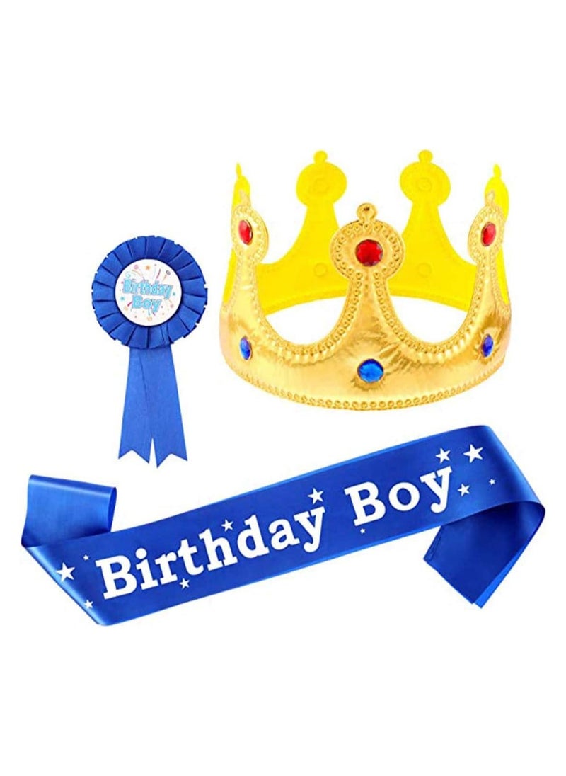 Bukela Birthday King Crown, Birthday Boy Sash and Button Pins Birthday Boy Party Accessory Set for Boys Birthday Dress-Up Birthday Party Decoration  - Image 1