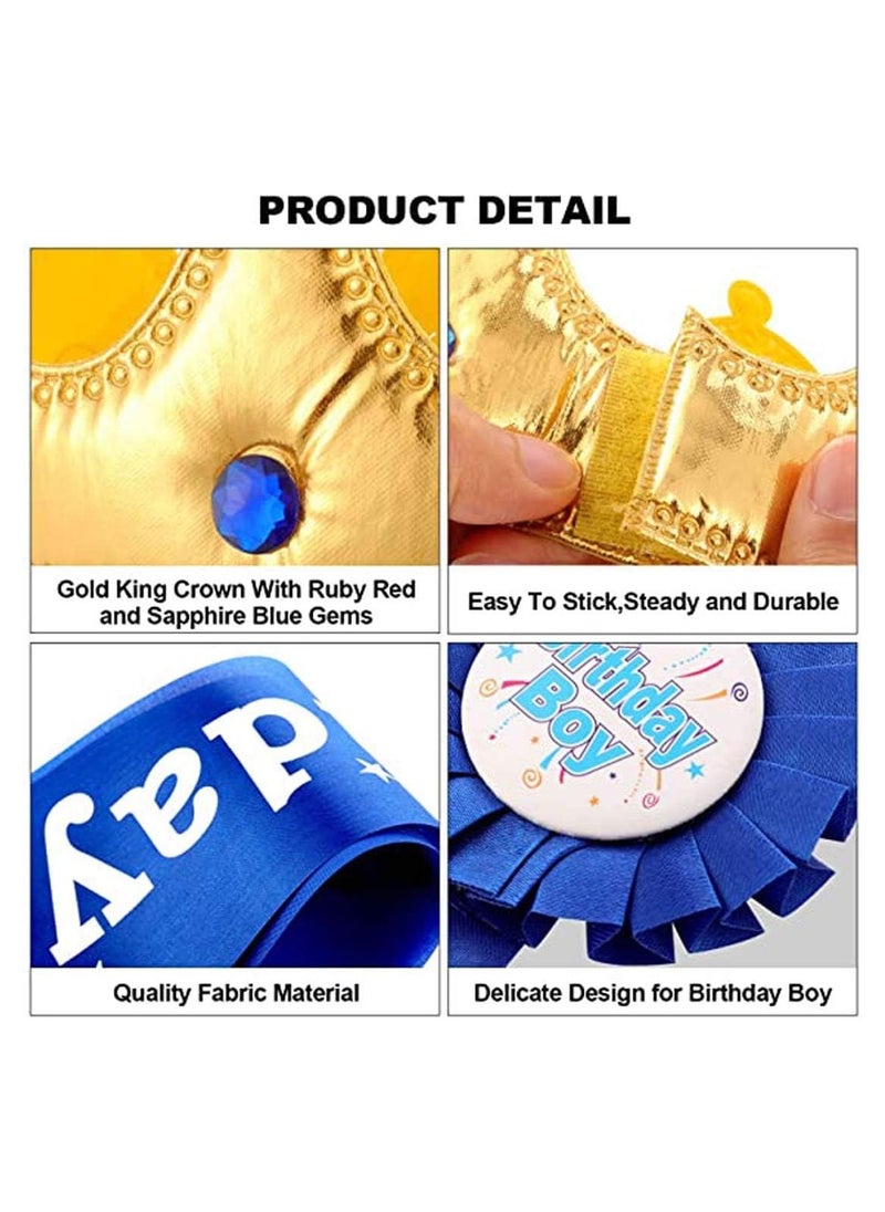 Bukela Birthday King Crown, Birthday Boy Sash and Button Pins Birthday Boy Party Accessory Set for Boys Birthday Dress-Up Birthday Party Decoration  - Image 5