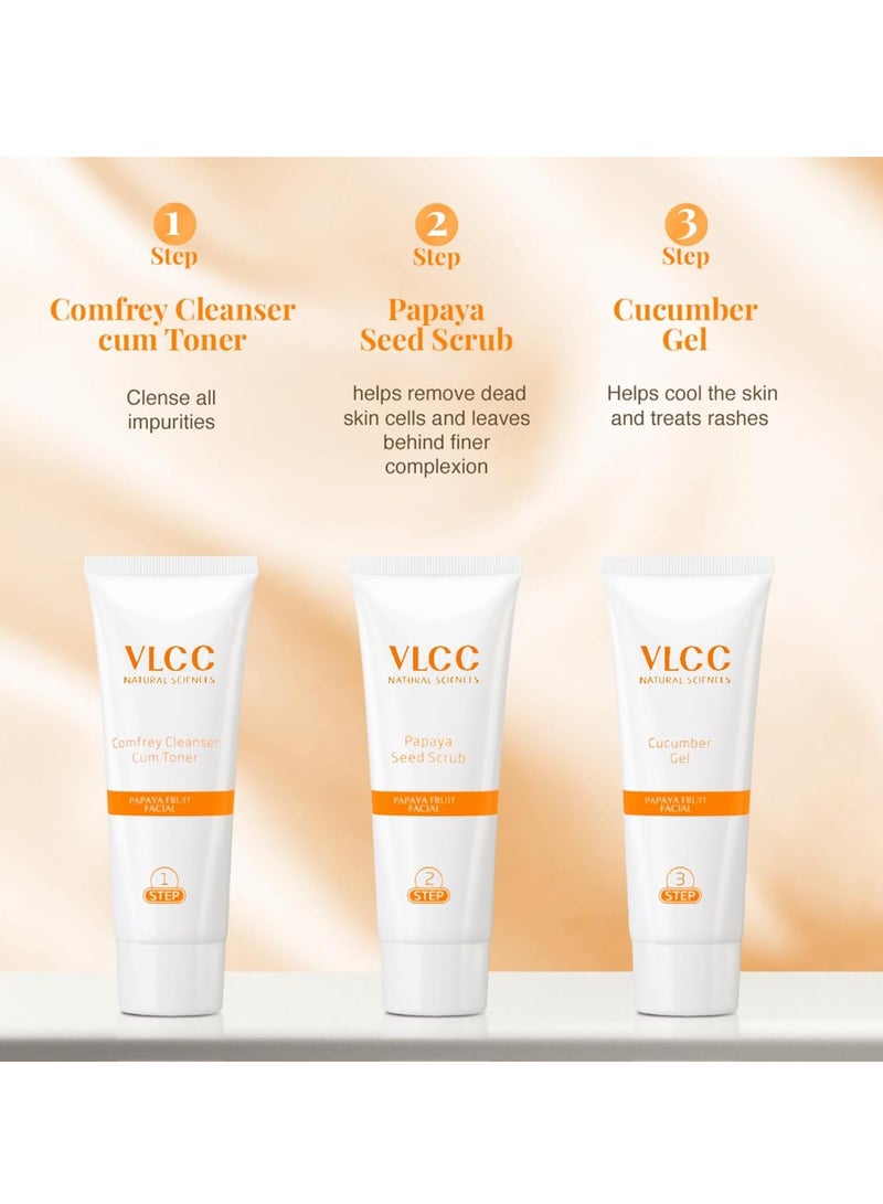 VLCC Papaya Fruit Facial Kit - 60g | Glowing, Blemish Free Skin | With Papaya, Cucumber, Peach, and Orange Peel Extracts | Glowing at Home Facial Kit. - Image 5