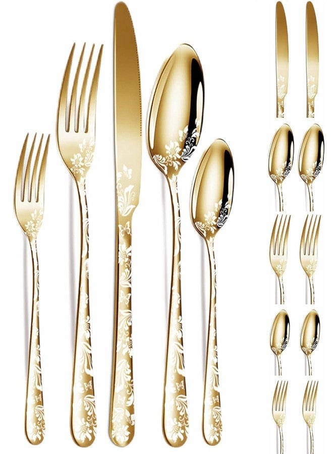KESESU Silverware Set, KESESU 20 Pieces Stainless Steel Square Flatware Cutlery Set for 4, Modern Tableware Eating Utensils for Kitchen, Matte Finish, Dishwasher Safe – Rainbow (15, Gold) - Image 1