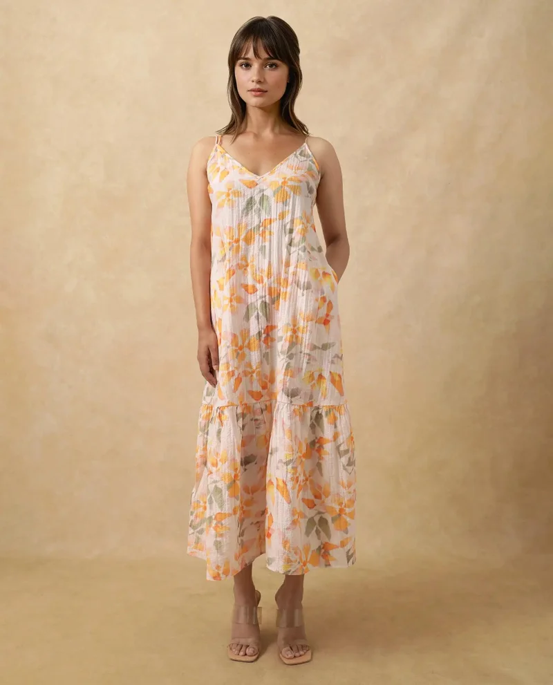 ريريزم Women's Floral Print A-Line Maxi Dress
