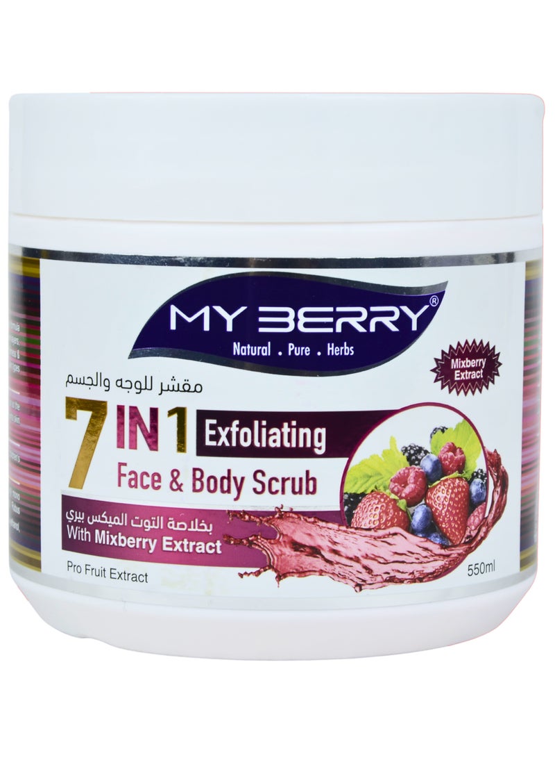 7-in-1 Exfoliating Face & Body Scrub – My Berry – With Mixberry Extract – 550 ML