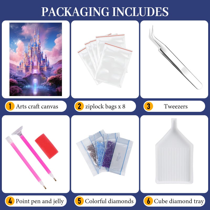 Fountor Diamond Art Kits for Adults Beginners, DIY Castle Diamond Painting Kits Cartoon for Adults, Cartoon Castle Gem Art Kits for Gift Home Wall Decor 12x16 inch - Image 5