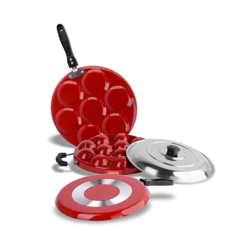 Sumeet 2.6mm Thick Non-Stick Auburn Combo set (Dosa Tawa - 26.5cm Dia + Multi snack maker - 26.5cm Dia + Grill Appam Patra with Lid - 23cm Dia) - Image 3