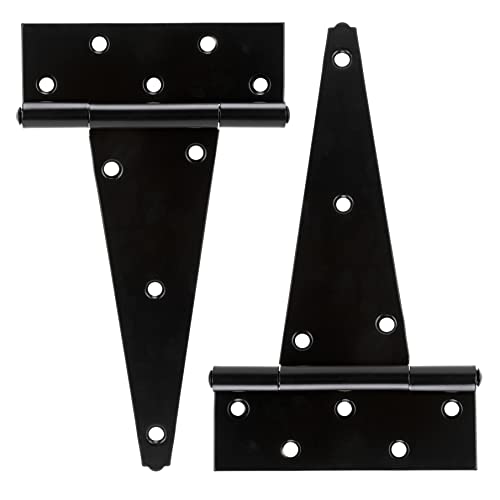 HILLMASTER 10 Inch T-Strap Heavy Duty Shed Door Hinges Gate Strap Hinges Black Tee Hinge Wrought Hardware for Wooden Fences,Yard,Barn Door,Rustproof (2 Pack) - Image 1