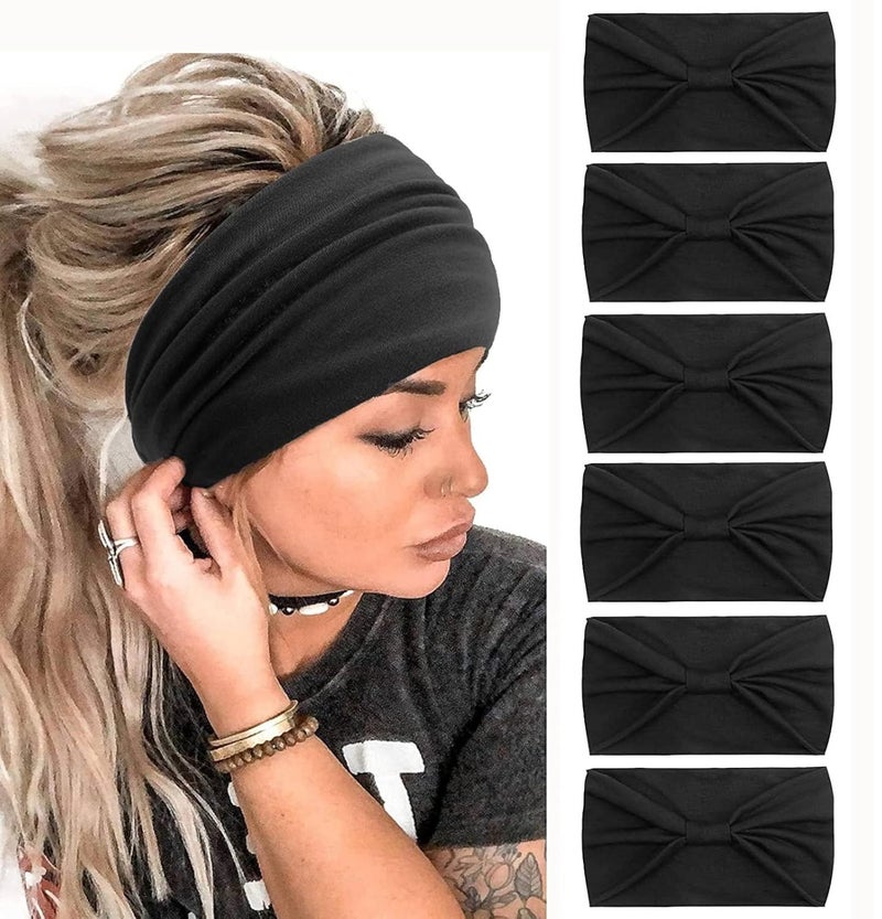 Tobeffect Headbands for Women African Wide Knotted Hairbands Head Bands Hair Wraps Turbans Black