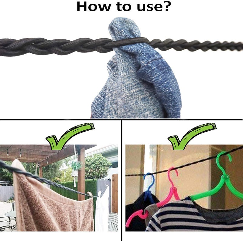 AUXPhome Tri-Braided Cord Clothes Line, Clothes Drying Rope Portable Travel Clothesline for Indoor Outdoor Laundry , Windproof Clothes Line, Hanger for Camping Travel & Home Use - No hanger hook needed - Image 3