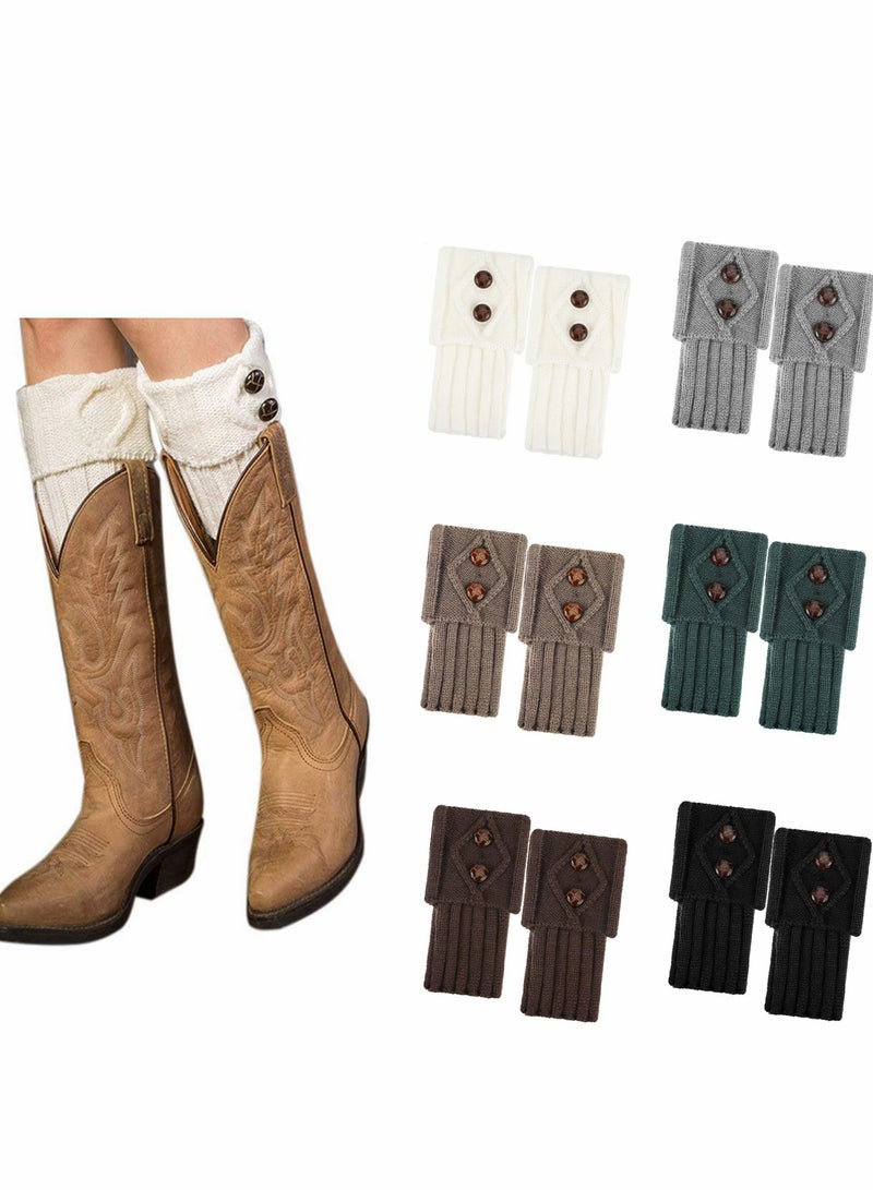 Excefore 6 Pairs Womens Boot Socks Winter Warm Crochet Knitted Cuffs Topper Short Leg Warmers Gifts - Image 1