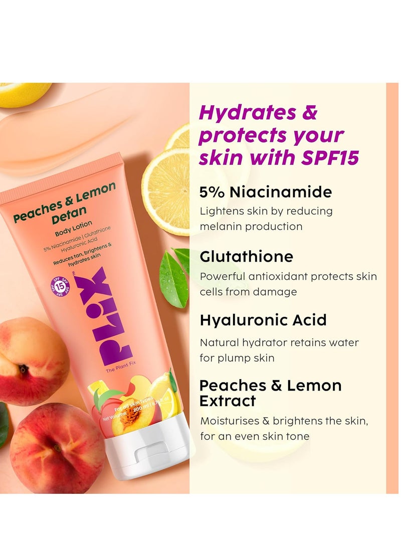 PLIX THE PLANT FIX Peaches & Lemon Detan Bump Eraser Scrub (200g) & Detan Body Lotion SPF 15 (200ml) Removes Tan & Restores Skin’s Moisture, Reduces Dark Spots, Uneven Skin Tone - Image 4