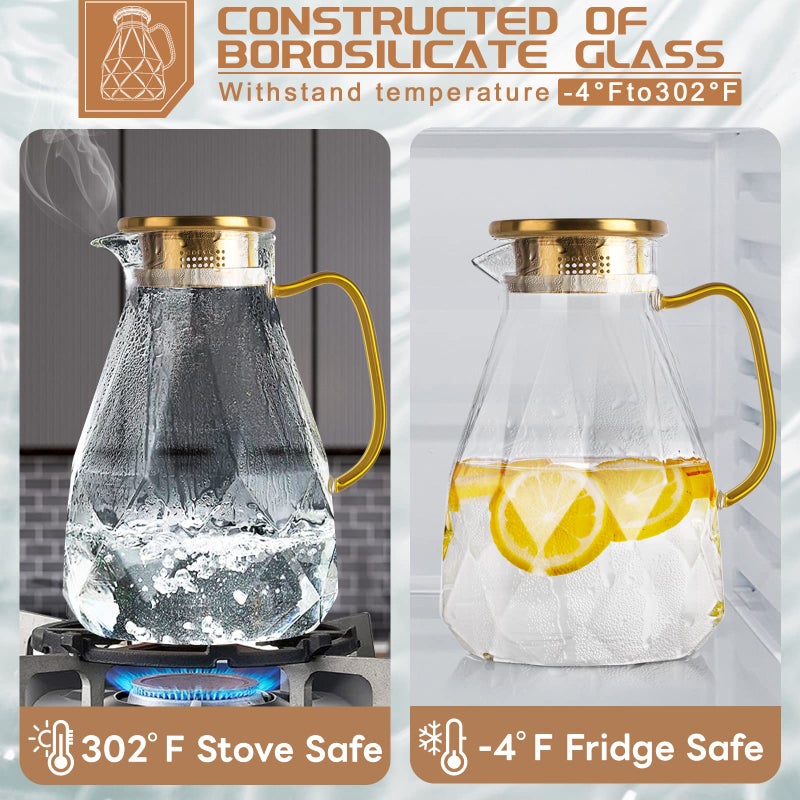 Yirilan Glass Pitcher, 2.2 Liter Water Pitcher With Lid,Iced Tea Pitcher for Fridge,Carafe With Lid, Glass Water Jug For Juice, Milk, Cold Or Hot Beverages, 2 Quart - Image 4