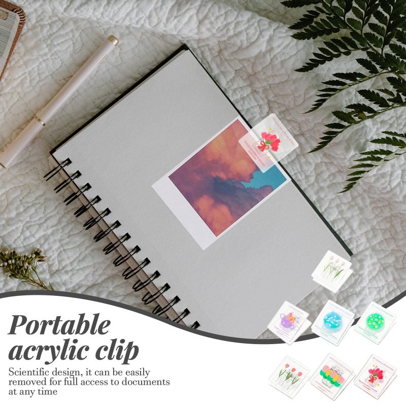 Colorful Transparent Tulip Acrylic Document Clamps 7Pcs Set For Office Home Use - Image 4