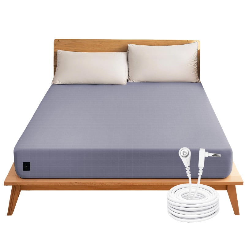 KLASLAV Grounding Fitted Sheet Kit King Size Grounding Sheets with Deep Pocket Organic Cotton 5 Silver Fiber Conductivity Bed Cover for Sleeping Earth Connected BeddingGrey