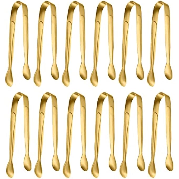 ميلالوكو عبوة من 12 ملقط ثلج صغير وملقط سكر وملقط مقبلات صغير من الفولاذ المقاوم للصدأ للحفلات والقهوة والشاي والنبيذ والمطبخ - Image 1