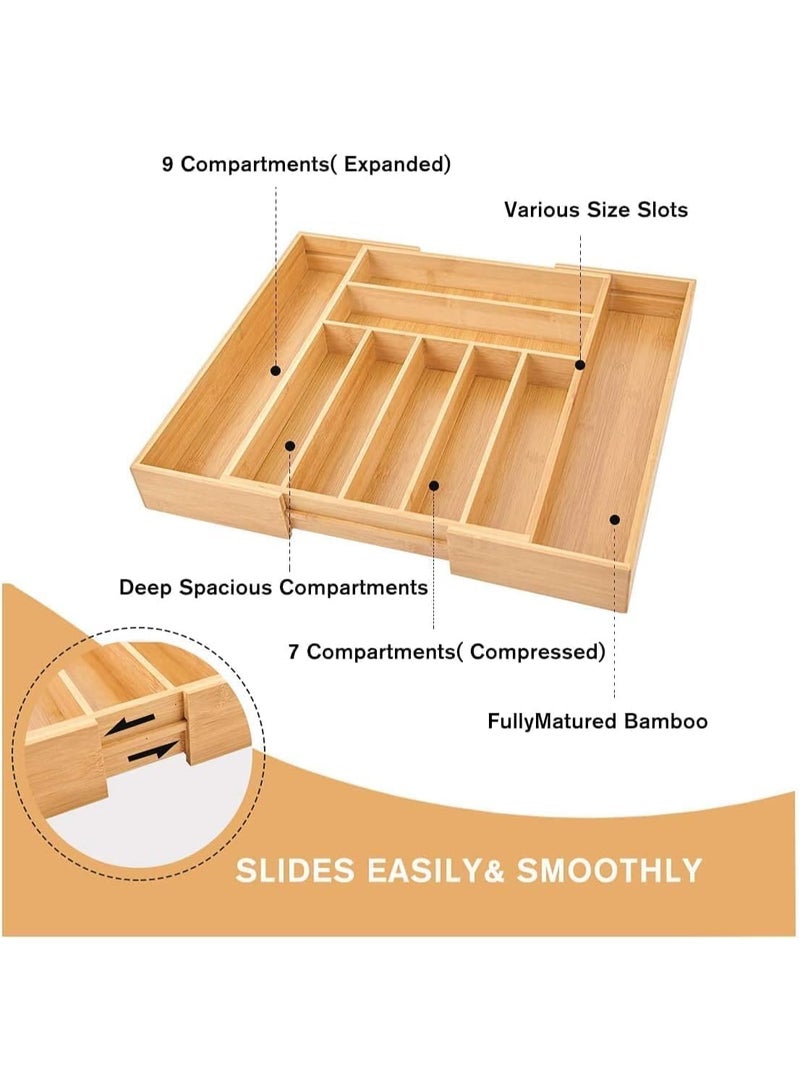 منظم أدراج مطبخ خشب بامبو – علبة تقسيم أدوات مائدة وأدوات مطبخ - Image 2