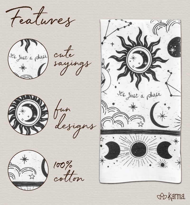 Karma Gifts Black And White Boho Tea Towel, Cotton, Elephant 18" x 22" - Image 3
