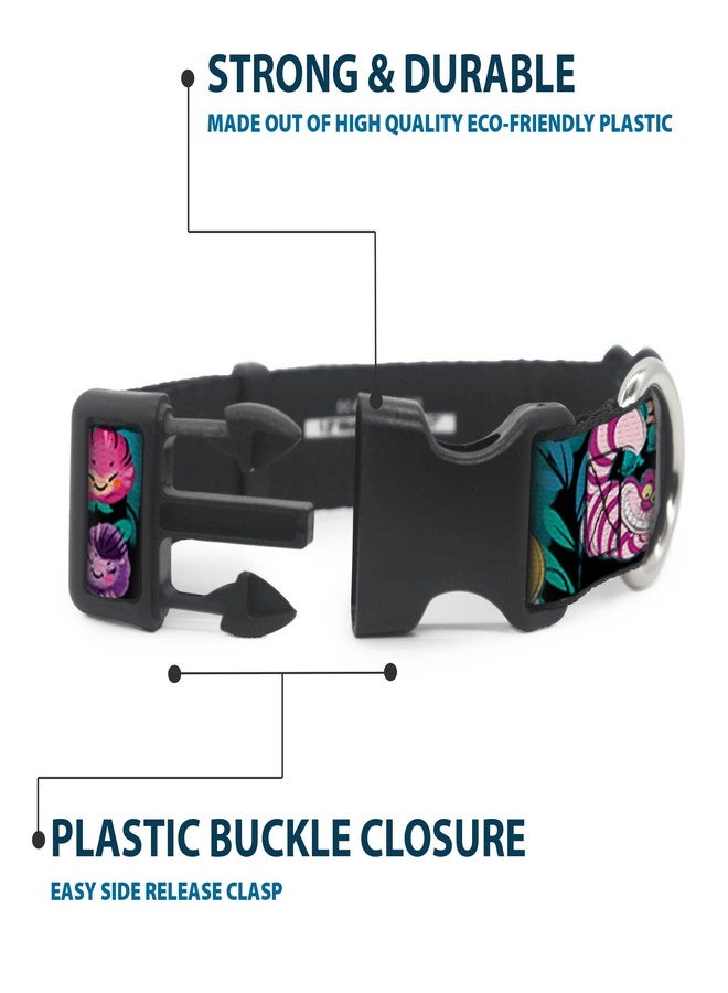 Buckle Down Buckle-Down Plastic Clip Collar - Alice/Cheshire Cat/Flowers Poses Black/Multi Color - 1" Wide - Fits 15-26" Neck - Large - Image 4