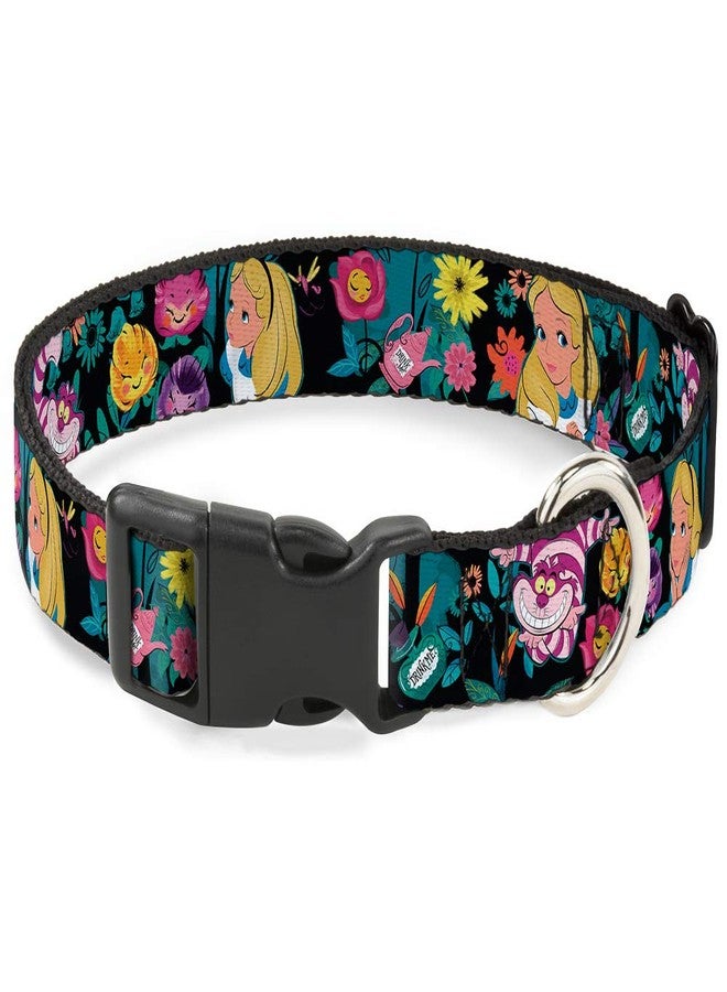 Buckle Down Buckle-Down Plastic Clip Collar - Alice/Cheshire Cat/Flowers Poses Black/Multi Color - 1" Wide - Fits 15-26" Neck - Large - Image 1