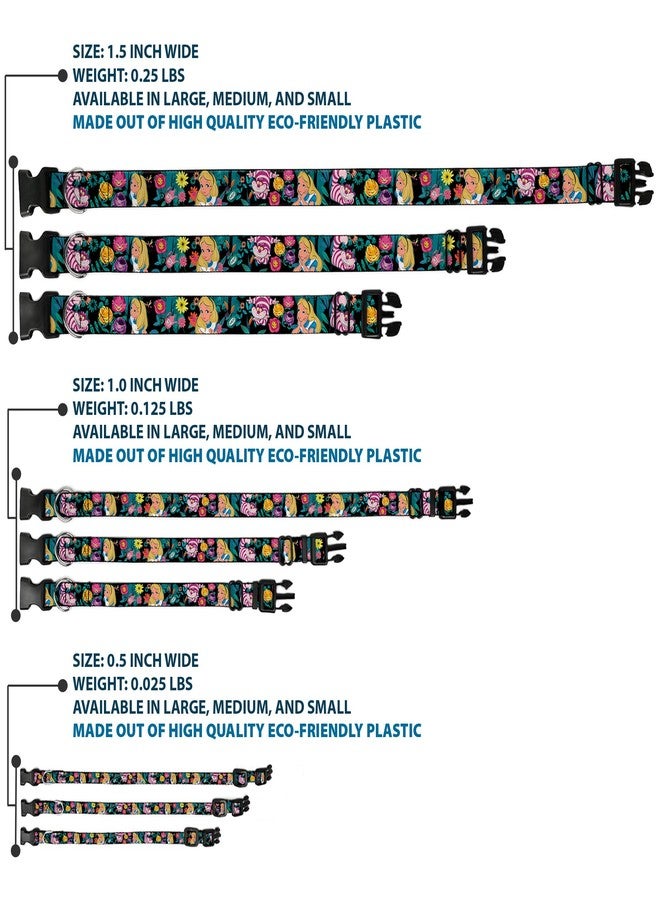 Buckle Down Buckle-Down Plastic Clip Collar - Alice/Cheshire Cat/Flowers Poses Black/Multi Color - 1" Wide - Fits 15-26" Neck - Large - Image 3