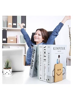 KASTWAVE Book Ends,1 Pairs Wood Bookends, Heavy Duty Book Holder for Shelves Desktop Book Organizer Non-Skid Book Stopper Cute Deskshelf  - Image 5