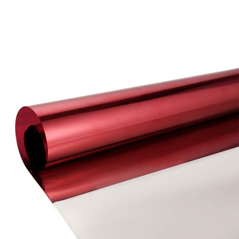 Reflective Window Privacy Film Anti UV Heat Control One Way Mirror Window Tint Adhesive Day Time Privacy Protection Window Sticker Vinyl Red Silver 177inches x 66feet