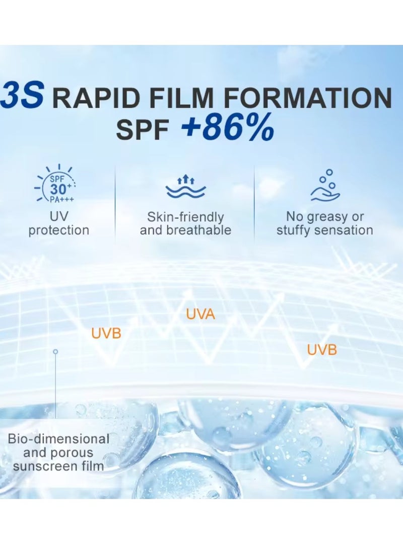 AuQuest 50g Anti UV Facial Moisturizing Sunscreen Cream SPF 30+ PA+++ Sunscreen Cream with Hyaluronic Acid for Moisturizing Nourishing Strengthening UVA UVB Protection Waterproof and Sweatproof Moisturizing Cream Facial cream - Image 3