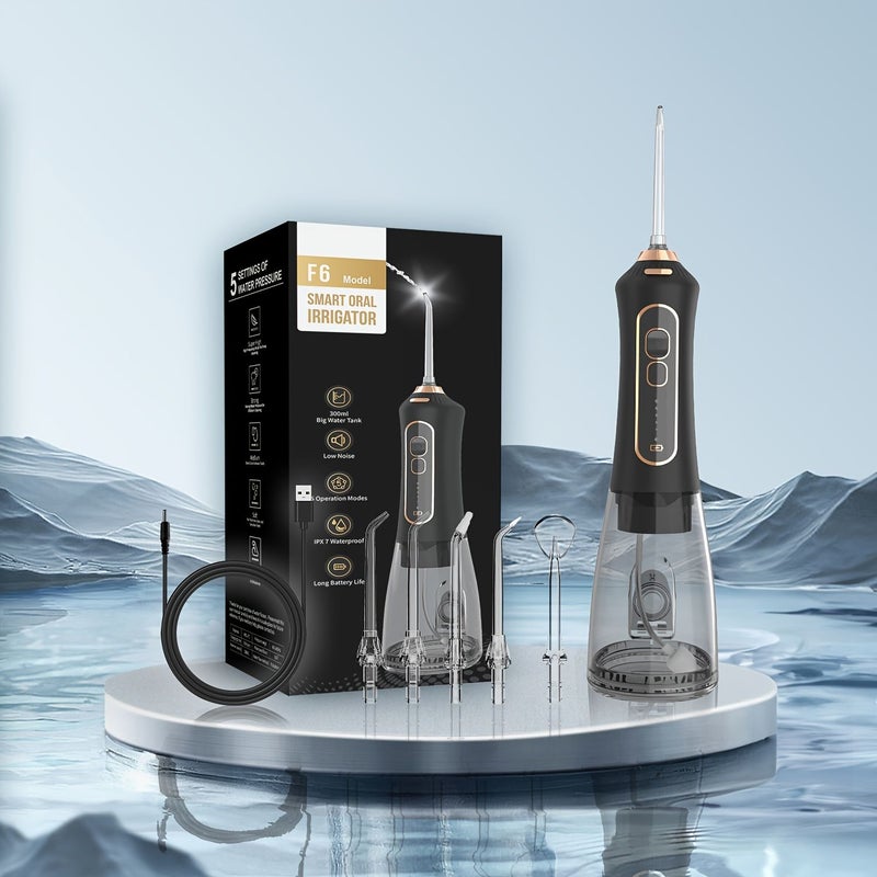 Black Cordless Oral Irrigator 5 Nozzle Water Dental Flosser For Tooth Cleaning Plaque Removal Travel Family - Image 5