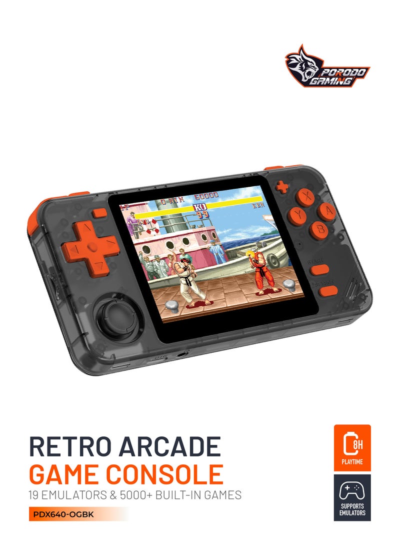 porodo Gaming Retro Arcade Gaming Console with 3.5" Display and 5000+ Built-In Games / Multiple Simulators / Quad-Core / Immersive Sound Play / Supports Emulators / Ergonomic Design - Black/Orange - Image 1